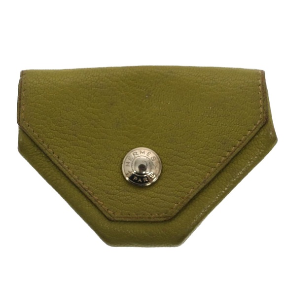 HERMES Revan Cattle Coin Purse Leather Green Auth yb333 - Picture 13 of 16